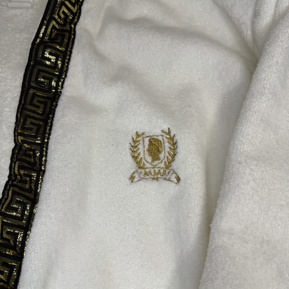 VTG 80s Caesars Palace White Terry Cloth Robe Gold Black Accents Mens Womens